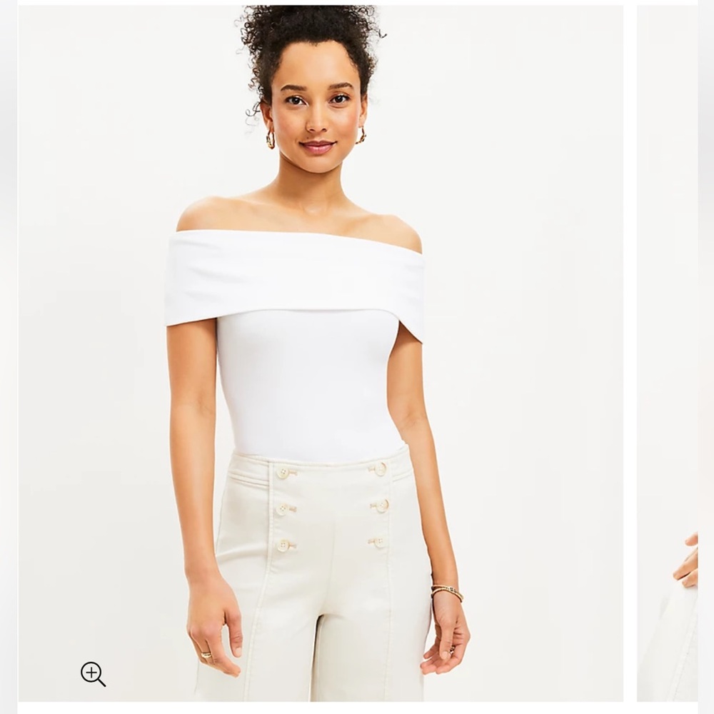 Loft White Ruffle Ribbed One Shoulder Tank Top